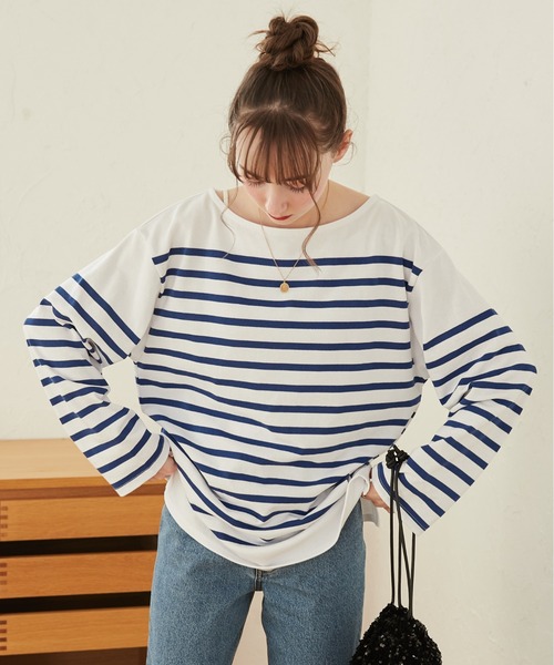 ANGIE（アンジー）の「ボートネック バスク ロンT（無地/ボーダー）（Tシャツ/カットソー・レディース・ネイビー/ホワイト×ブルー/キナリ/ベージュ系その他/ネイビー×ホワイト・FREE）」の20枚目の写真