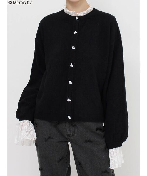 merry jenny（メリージェニー）の「うさぎたちのカーディガン（カーディガン/ボレロ・レディース・ブラック/オフホワイト/ライトブルー・FREE）」の3枚目の写真