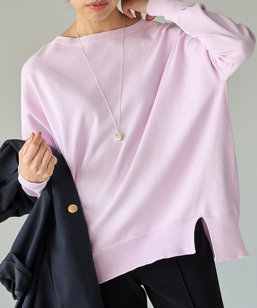 IENA（イエナ）の「コットンストレッチ NEOワイド長袖プルオーバー（ニット/セーター・レディース・ライトグレー/ネイビー/ピンク系その他/ホワイト/サックスブルー・FREE）」の15枚目の写真