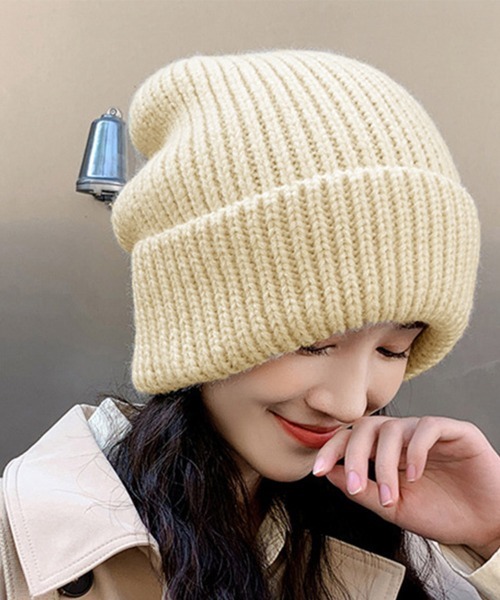 Miniministore（ミニミニストア）の「ニット帽 レディース 秋冬ニットキャップ（ニットキャップ/ビーニー・レディース・ベージュ/グレー/ピンク/イエロー/ブラック/ライトブラウン/ロイヤルブルー・FREE）」の2枚目の写真