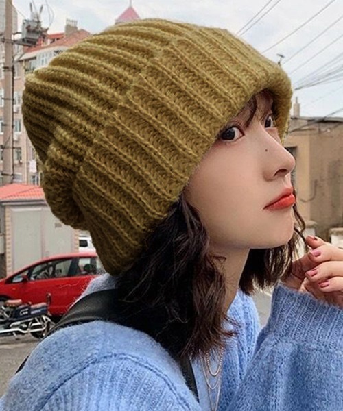 Miniministore（ミニミニストア）の「ニット帽 レディース 秋冬ニットキャップ（ニットキャップ/ビーニー・レディース・ベージュ/グレー/ピンク/イエロー/ブラック/ライトブラウン/ロイヤルブルー・FREE）」の4枚目の写真