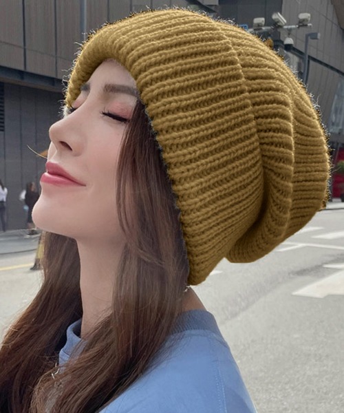 Miniministore（ミニミニストア）の「ニット帽 レディース 秋冬ニットキャップ（ニットキャップ/ビーニー・レディース・ベージュ/グレー/ピンク/イエロー/ブラック/ライトブラウン/ロイヤルブルー・FREE）」の8枚目の写真