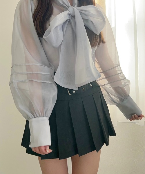 Chick（チック）の「BELT PLEATS MINI SKIRT / ベルトプリーツミニスカート（スカート・レディース・チャコールグレー/ブラック系その他/グレー系その他/ブラック/ライトグレー・M/S/XS）」の3枚目の写真