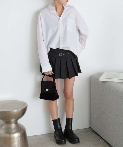 Chick（チック）の「BELT PLEATS MINI SKIRT / ベルトプリーツミニスカート（スカート・レディース・チャコールグレー/ブラック系その他/グレー系その他/ブラック/ライトグレー・M/S/XS）」の12枚目の写真