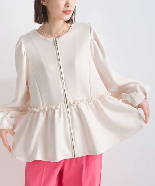 PICCIN（ピッチン）の「【WEB限定】スポンジリバーフリル切替えブルゾン（ブルゾン・レディース・オフホワイト/ブラック・M/L/S）」の2枚目の写真