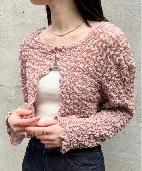 mline（エムライン）の「[mline]シャーリングプレートボレロ（シャツ/ブラウス・レディース・アイボリー/グリーン/ピンク/ブラック・FREE）」の4枚目の写真