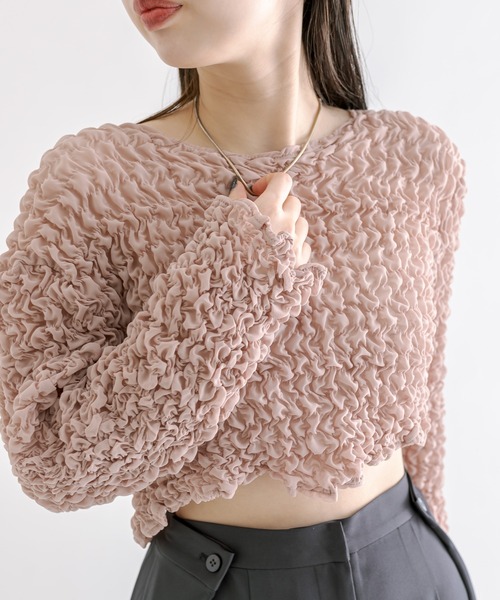 mline（エムライン）の「[mline]シャーリングプレートボレロ（シャツ/ブラウス・レディース・アイボリー/グリーン/ピンク/ブラック・FREE）」の9枚目の写真