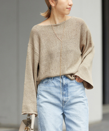 テープヤーン ヨコアミボートネックニット