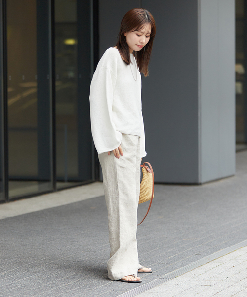 Plage　テープヤーン ヨコアミボートネックニット　ホワイト　未使用 ヨコアミボートネックニット（ニット/セーター セール】テープヤーン トップス