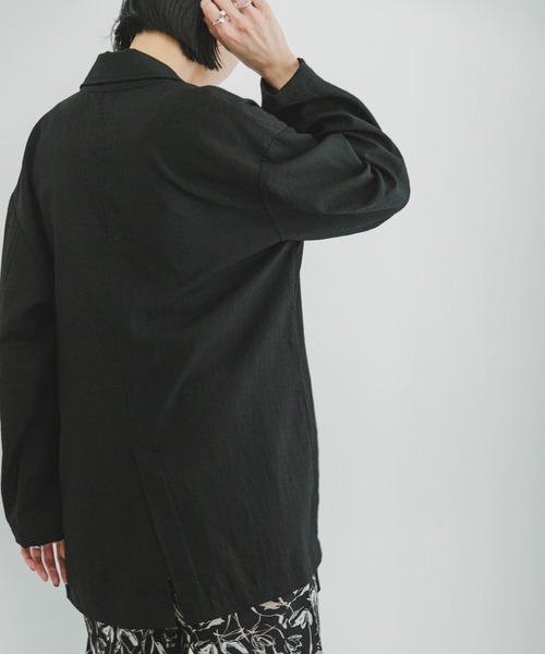 ITEMS URBANRESEARCH(アイテムズ アーバンリサーチ)の「リネンライクジャケット(テーラードジャケット・レディース・カーキ/ブラック・FREE)」の4枚目の写真