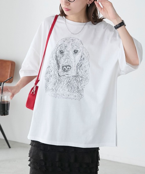 BONLECILL(ボンルシール)の「DOGプリントTEE(Tシャツ/カットソー・レディース・ブラック/オフホワイト/オートミール・FREE)」の2枚目の写真