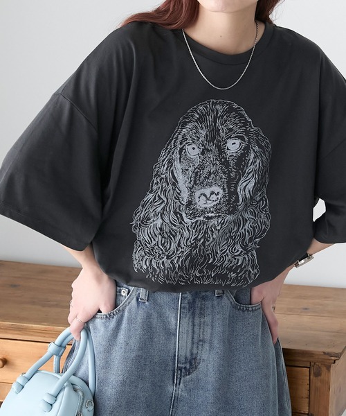 BONLECILL(ボンルシール)の「DOGプリントTEE(Tシャツ/カットソー・レディース・ブラック/オフホワイト/オートミール・FREE)」の3枚目の写真
