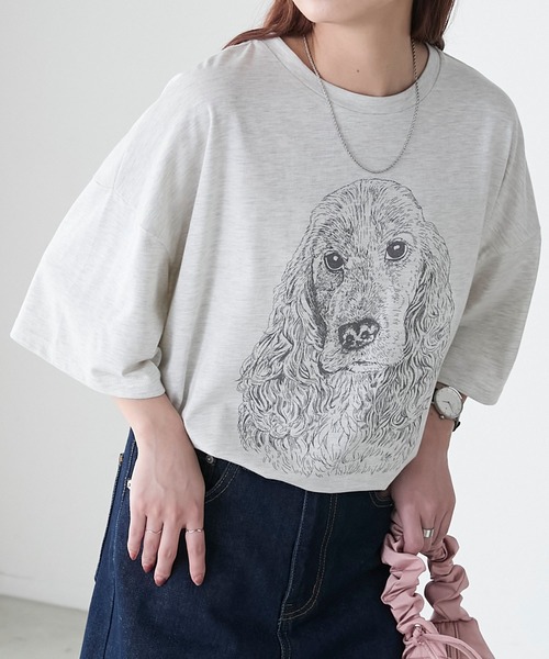BONLECILL(ボンルシール)の「DOGプリントTEE(Tシャツ/カットソー・レディース・ブラック/オフホワイト/オートミール・FREE)」の11枚目の写真