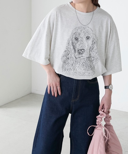 BONLECILL(ボンルシール)の「DOGプリントTEE(Tシャツ/カットソー・レディース・ブラック/オフホワイト/オートミール・FREE)」の12枚目の写真