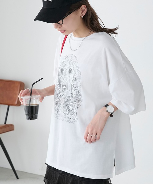 BONLECILL(ボンルシール)の「DOGプリントTEE(Tシャツ/カットソー・レディース・ブラック/オフホワイト/オートミール・FREE)」の4枚目の写真