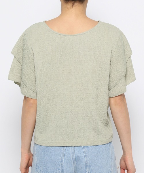 mysty woman（ミスティウーマン）の「リボンシャーリングプルオーバー　121027（Tシャツ/カットソー・レディース・ライトグリーン/オフホワイト/ブラック・FREE）」の10枚目の写真