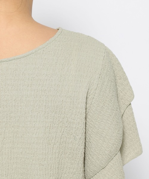 mysty woman（ミスティウーマン）の「リボンシャーリングプルオーバー　121027（Tシャツ/カットソー・レディース・ライトグリーン/オフホワイト/ブラック・FREE）」の11枚目の写真