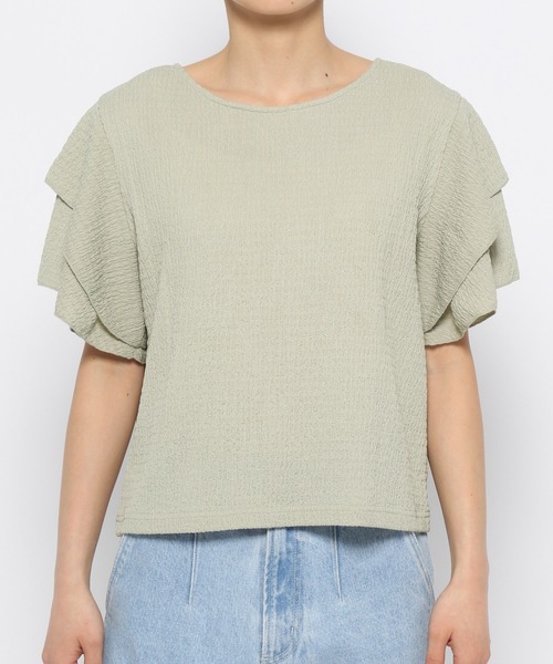 mysty woman（ミスティウーマン）の「リボンシャーリングプルオーバー　121027（Tシャツ/カットソー・レディース・ライトグリーン/オフホワイト/ブラック・FREE）」の17枚目の写真