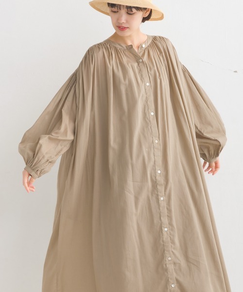 OMNES（オムネス）の「コットンボイル袖ボリュームギャザーワンピース（ワンピース・レディース・ブラック/ブルー/マスタード/ベージュ/ピンク・FREE）」の18枚目の写真