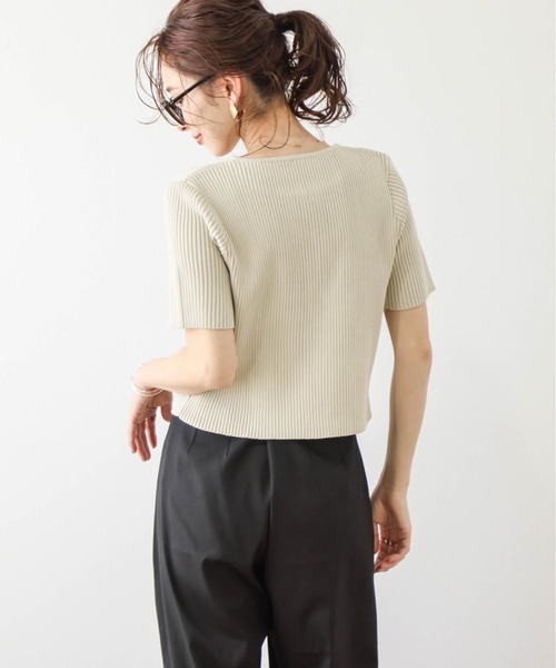 AMELY(エミリー)の「Wジップデザイン半袖ニット(ニット/セーター・レディース・ピンク/ベージュ/イエロー/ラベンダー/ブラック/グレイッシュベージュ/ブルー・フリー)」の18枚目の写真
