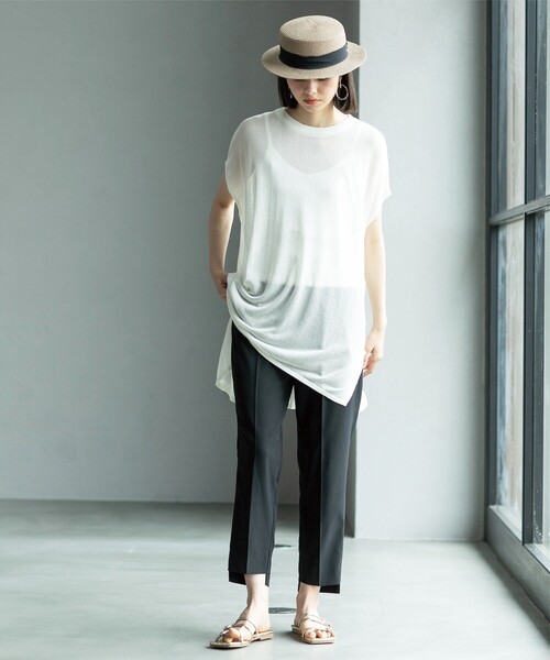 OPAQUE.CLIP（オペークドットクリップ）の「◆セットアップ対応 前後差ヘムテーパードパンツ　ストレッチリネンライク【UVケア/洗濯機洗い可】（その他パンツ・レディース・ブラック/グレー・38/40/42）」の17枚目の写真