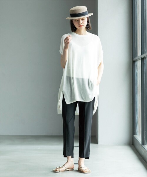 OPAQUE.CLIP（オペークドットクリップ）の「◆セットアップ対応 前後差ヘムテーパードパンツ　ストレッチリネンライク【UVケア/洗濯機洗い可】（その他パンツ・レディース・ブラック/グレー・38/40/42）」の18枚目の写真