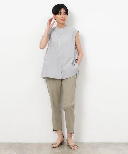 OPAQUE.CLIP（オペークドットクリップ）の「◆セットアップ対応 前後差ヘムテーパードパンツ　ストレッチリネンライク【UVケア/洗濯機洗い可】（その他パンツ・レディース・ブラック/グレー・38/40/42）」の22枚目の写真