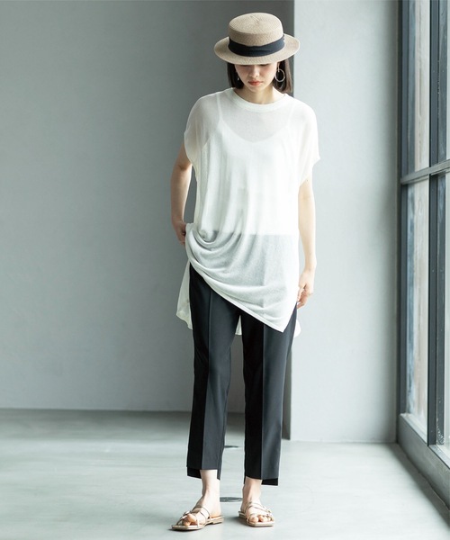 OPAQUE.CLIP（オペークドットクリップ）の「◆セットアップ対応 前後差ヘムテーパードパンツ　ストレッチリネンライク【UVケア/洗濯機洗い可】（その他パンツ・レディース・ブラック/グレー・38/40/42）」の14枚目の写真