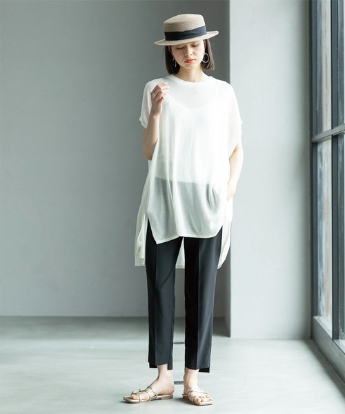 OPAQUE.CLIP（オペークドットクリップ）の「◆セットアップ対応 前後差ヘムテーパードパンツ　ストレッチリネンライク【UVケア/洗濯機洗い可】（その他パンツ・レディース・ブラック/グレー・38/40/42）」の15枚目の写真