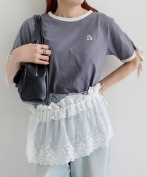 袖リボンワンポイントエンブロイダリーリンガーTシャツ