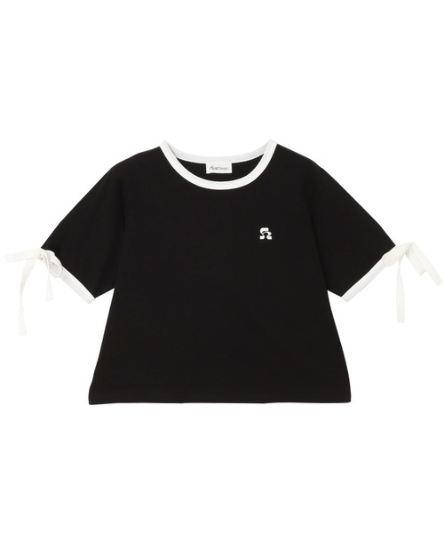 andme(アンドミー)の「袖リボンワンポイントエンブロイダリーリンガーTシャツ(Tシャツ/カットソー・レディース・ブルー系その他/ブラック×ホワイト/ホワイト×ブラック/ピンク系その他・FREE)」の18枚目の写真