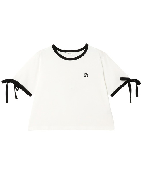 andme(アンドミー)の「袖リボンワンポイントエンブロイダリーリンガーTシャツ(Tシャツ/カットソー・レディース・ブルー系その他/ブラック×ホワイト/ホワイト×ブラック/ピンク系その他・FREE)」の19枚目の写真