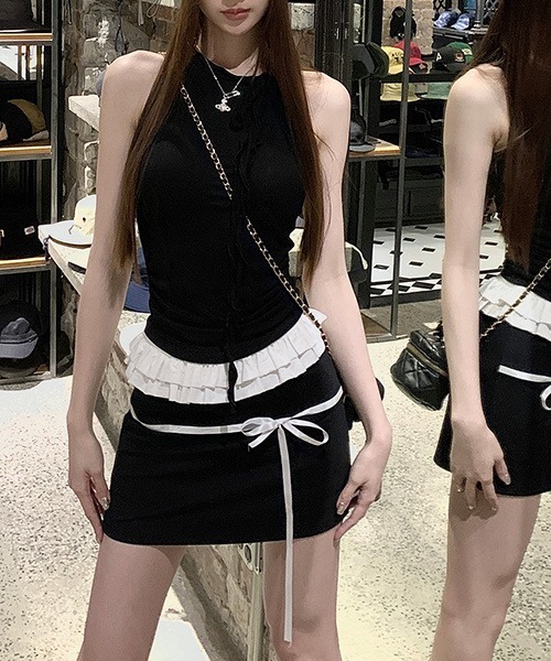 gossip!ロサンゼルス(ゴシップロサンゼルス)の「リボンハイウェストフリル配色ミニスカート(スカート・レディース・ブラック・S/M/L)」の14枚目の写真