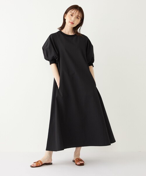 ラパフェ♡プリンセスパフスリワンピース　ブラック パーティードレス ブラック パフスリーブ 光沢サテン 前撮り