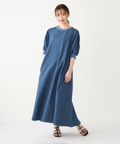 SHIPS Colors(シップス カラーズ)の「SHIPS Colors:〈洗濯機可能〉サッカー ラグラン パフスリーブ ワンピース(ワンピース・レディース・ブルー/ブラック・ONE SIZE)」の16枚目の写真