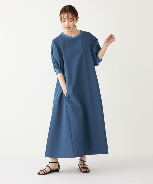 SHIPS Colors(シップス カラーズ)の「SHIPS Colors:〈洗濯機可能〉サッカー ラグラン パフスリーブ ワンピース(ワンピース・レディース・ブルー/ブラック・ONE SIZE)」の17枚目の写真