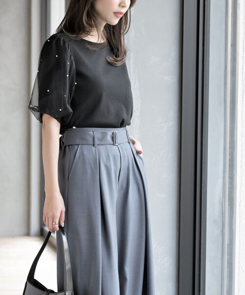 rps（アールピーエス）の「チュールパールハーフスリーブカットプルオーバー（Tシャツ/カットソー・レディース・オフホワイト/ブラック・フリー）」の4枚目の写真