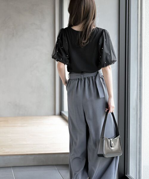 rps（アールピーエス）の「チュールパールハーフスリーブカットプルオーバー（Tシャツ/カットソー・レディース・オフホワイト/ブラック・フリー）」の5枚目の写真