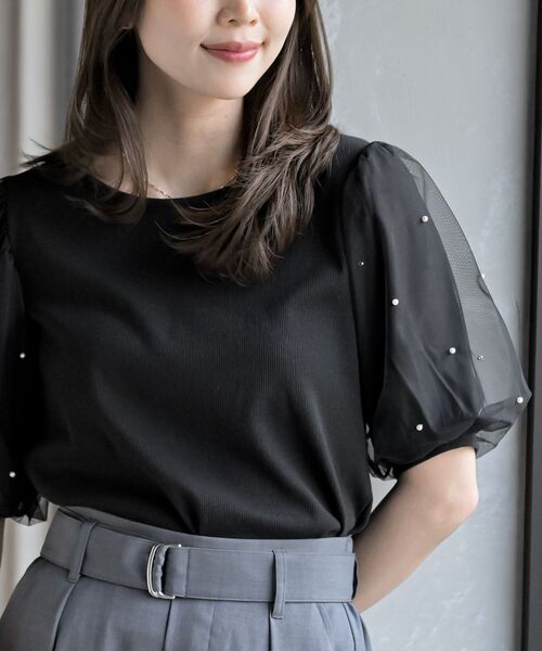 rps（アールピーエス）の「チュールパールハーフスリーブカットプルオーバー（Tシャツ/カットソー・レディース・オフホワイト/ブラック・フリー）」の7枚目の写真