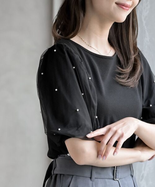 rps（アールピーエス）の「チュールパールハーフスリーブカットプルオーバー（Tシャツ/カットソー・レディース・オフホワイト/ブラック・フリー）」の8枚目の写真