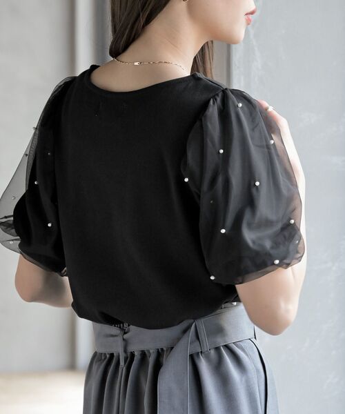 rps（アールピーエス）の「チュールパールハーフスリーブカットプルオーバー（Tシャツ/カットソー・レディース・オフホワイト/ブラック・フリー）」の9枚目の写真