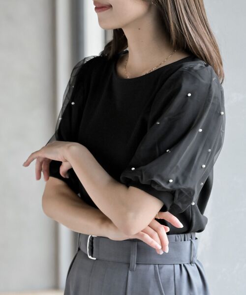 rps（アールピーエス）の「チュールパールハーフスリーブカットプルオーバー（Tシャツ/カットソー・レディース・オフホワイト/ブラック・フリー）」の10枚目の写真
