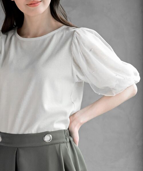 rps（アールピーエス）の「チュールパールハーフスリーブカットプルオーバー（Tシャツ/カットソー・レディース・オフホワイト/ブラック・フリー）」の16枚目の写真