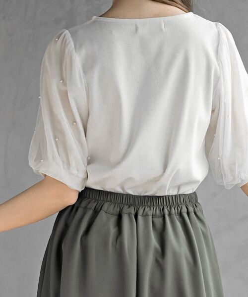 rps（アールピーエス）の「チュールパールハーフスリーブカットプルオーバー（Tシャツ/カットソー・レディース・オフホワイト/ブラック・フリー）」の17枚目の写真