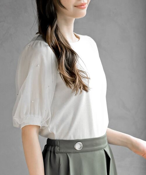 rps（アールピーエス）の「チュールパールハーフスリーブカットプルオーバー（Tシャツ/カットソー・レディース・オフホワイト/ブラック・フリー）」の18枚目の写真