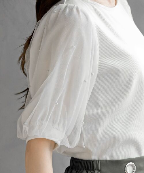 rps（アールピーエス）の「チュールパールハーフスリーブカットプルオーバー（Tシャツ/カットソー・レディース・オフホワイト/ブラック・フリー）」の19枚目の写真