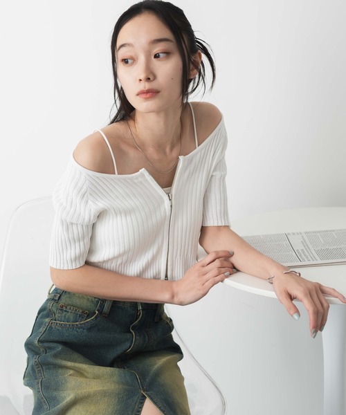 WEGO(ウィゴー)の「WEGO/ダブルジップオフショルニットトップス(ニット/セーター・レディース・オフホワイト/ブラック・FREE)」の15枚目の写真