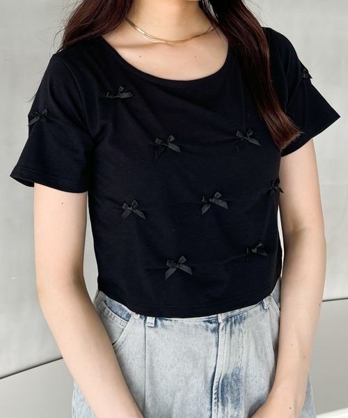 Heather(ヘザー)の「サテンリボンTEE 127405(Tシャツ/カットソー・レディース・ブラック/ピンク/ホワイト・FREE)」の2枚目の写真