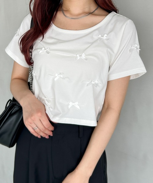Heather(ヘザー)の「サテンリボンTEE 127405(Tシャツ/カットソー・レディース・ブラック/ピンク/ホワイト・FREE)」の4枚目の写真