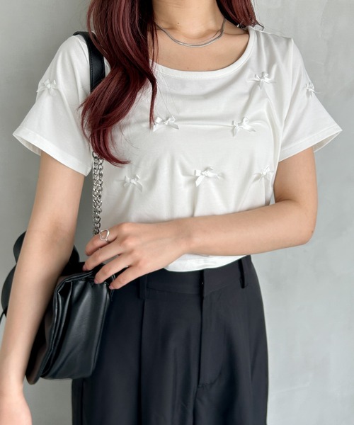 Heather(ヘザー)の「サテンリボンTEE 127405(Tシャツ/カットソー・レディース・ブラック/ピンク/ホワイト・FREE)」の5枚目の写真